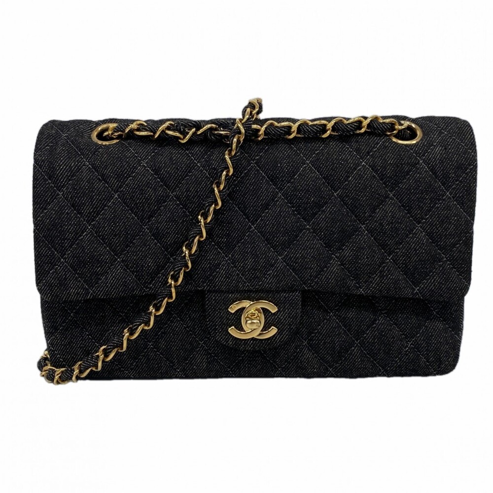 Chanel Matelassé Shoulder Bag, Double Flap, Chain, Denim, Black, Women's